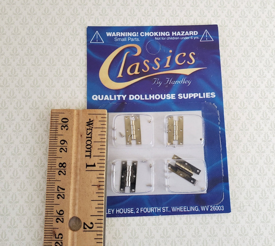 Dollhouse Miniature H Hinges Working Silver Nickel x4 1:12 Scale Includes Nails - Miniature Crush