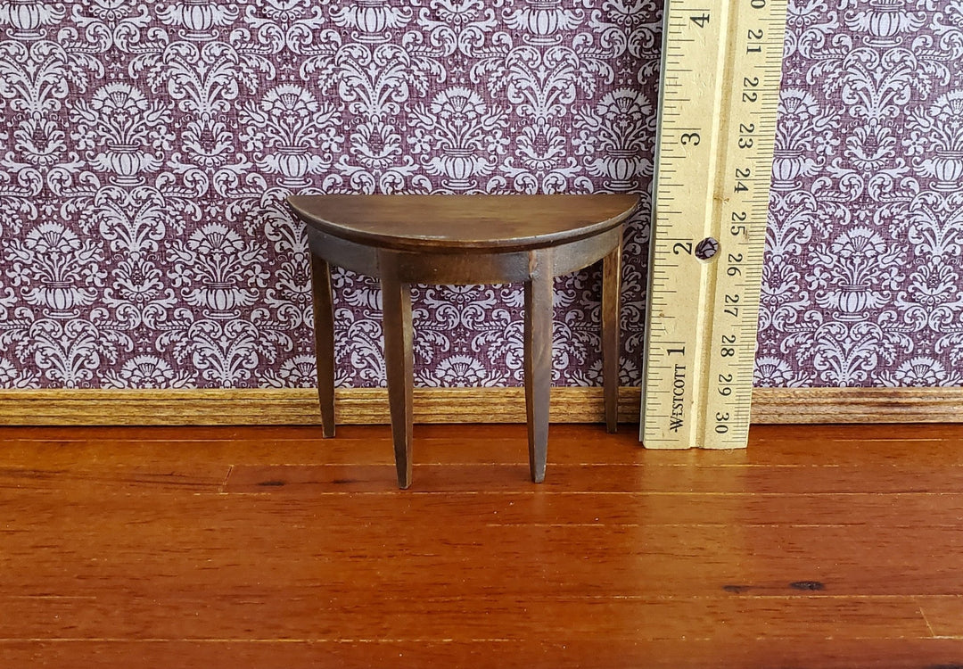 Dollhouse Miniature Half Round Hall Table 1:12 Scale Furniture Walnut Finish - Miniature Crush