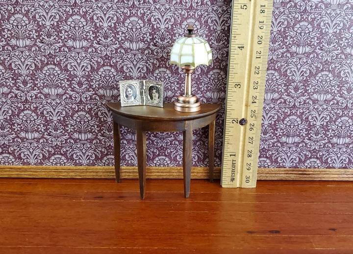 Dollhouse Miniature Half Round Hall Table 1:12 Scale Furniture Walnut Finish - Miniature Crush