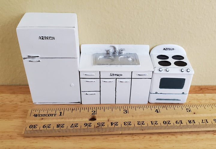 Dollhouse Miniature Half Scale Kitchen Set Fridge Stove Sink 1:24 Scale Resin - Miniature Crush