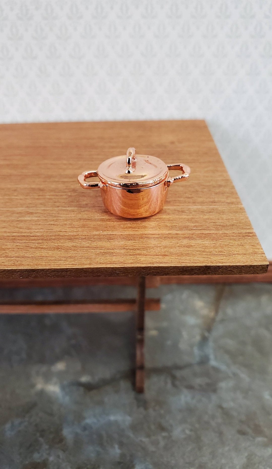 Dollhouse Miniature Half Scale Tiny Copper Soup Cooking Pot with Lid 1:24 Falcon Miniatures - Miniature Crush