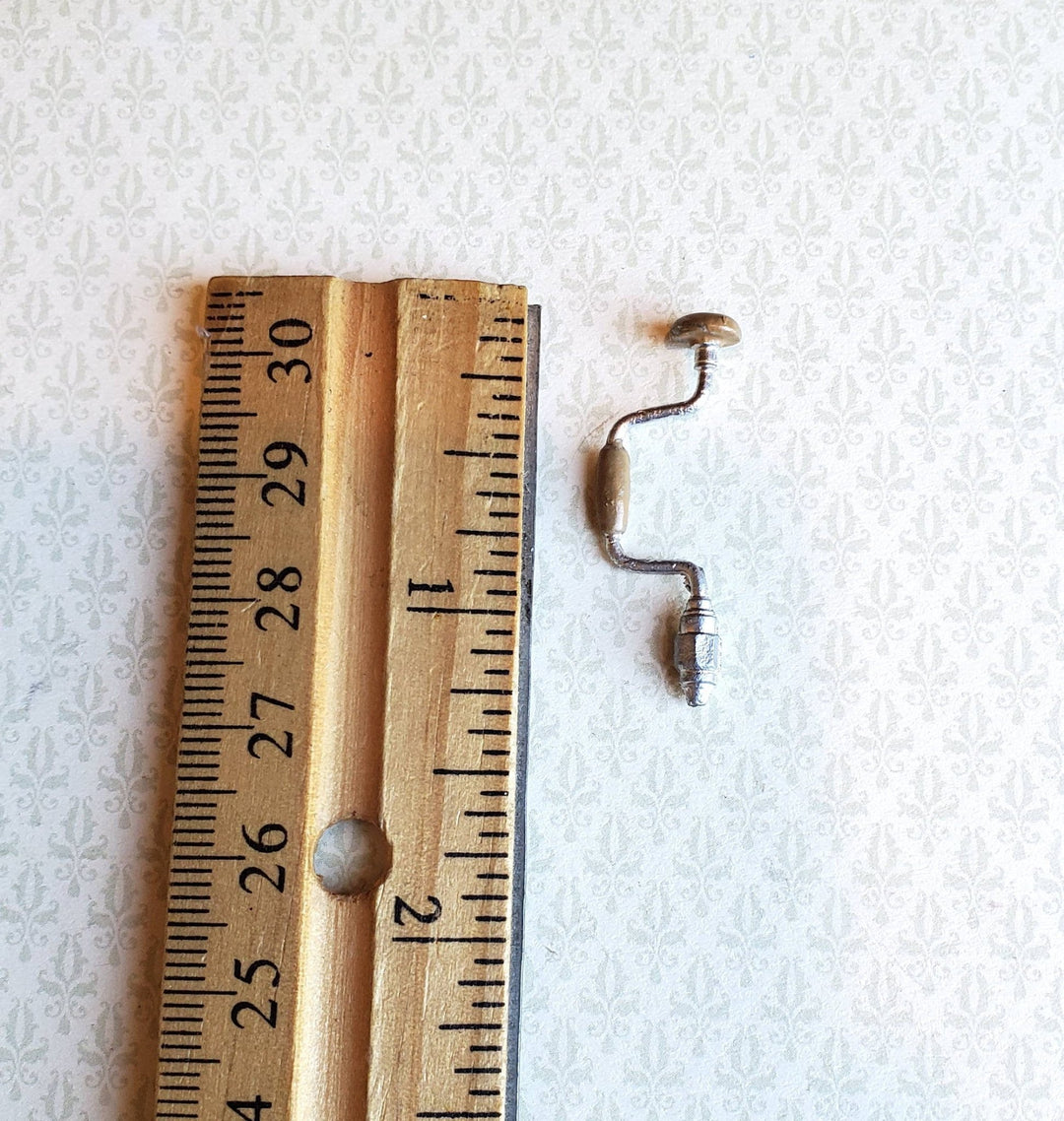 Dollhouse Miniature Hand Drill Auger Vintage Style 1:12 Scale Woodworking Tool Painted Metal - Miniature Crush