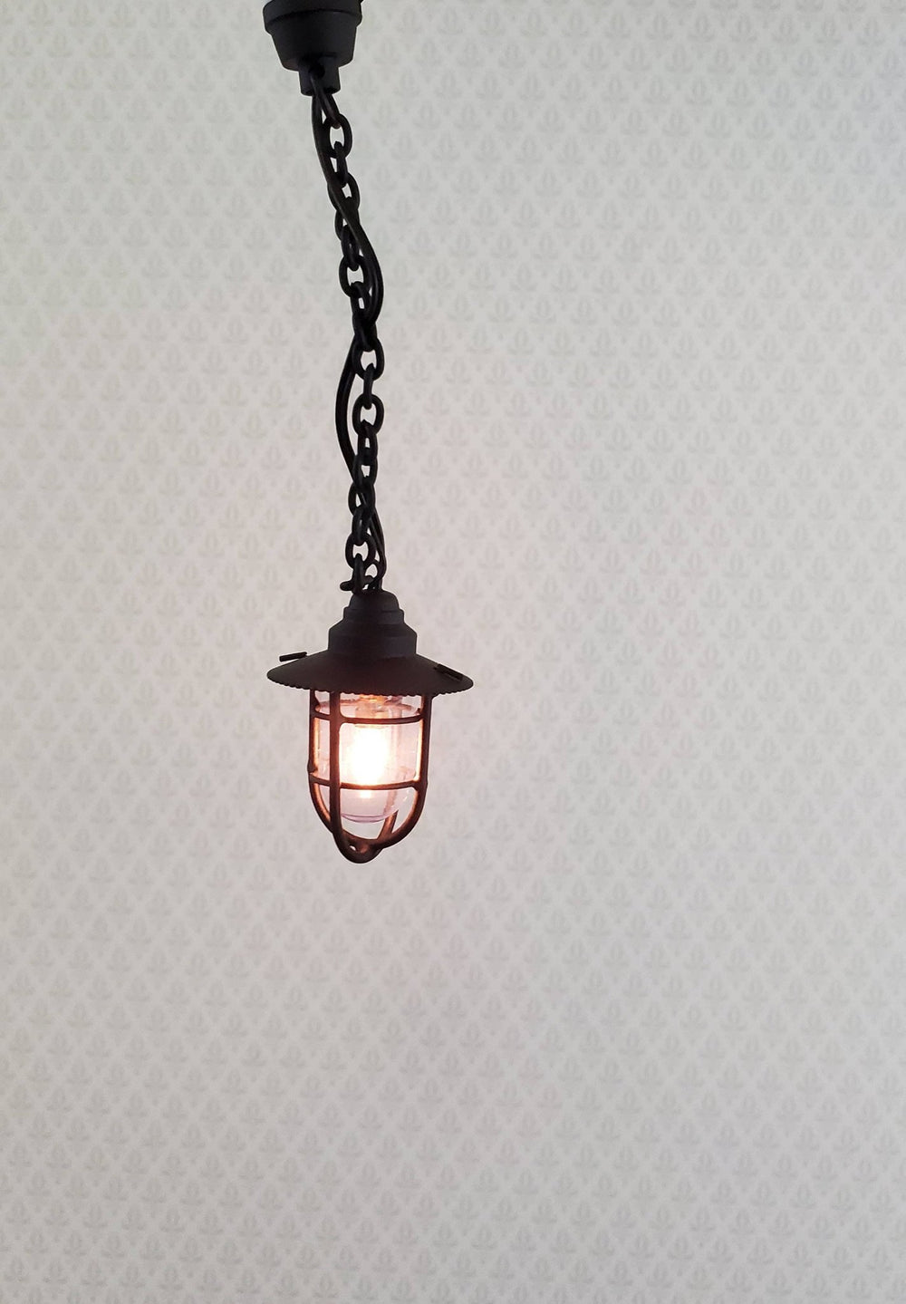 Dollhouse Miniature Hanging Lantern Light Black Vintage Style 12 Volt 1:12 Scale Lighting - Miniature Crush