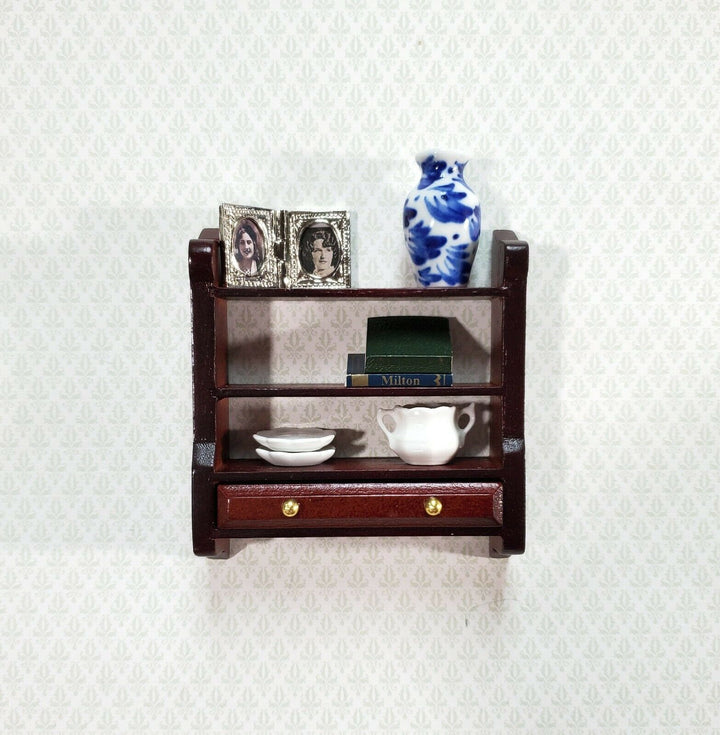 Dollhouse Miniature Hanging Shelf with Drawer 1:12 Scale Furniture Mahogany - Miniature Crush