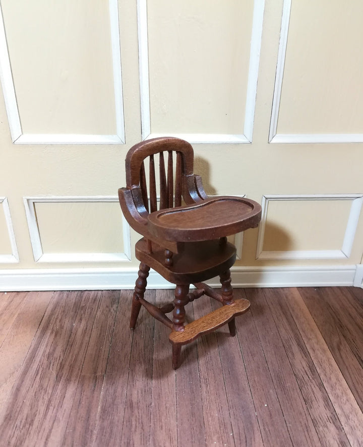 Dollhouse Miniature High Chair 1:12 Scale Furniture Walnut Finish Movable Tray - Miniature Crush