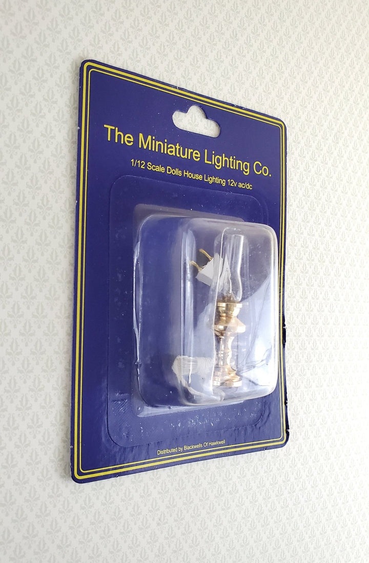 Dollhouse Miniature Hurricane Lamp 12 Volt Light 1:12 Scale Vintage Style Gold LT1003 - Miniature Crush
