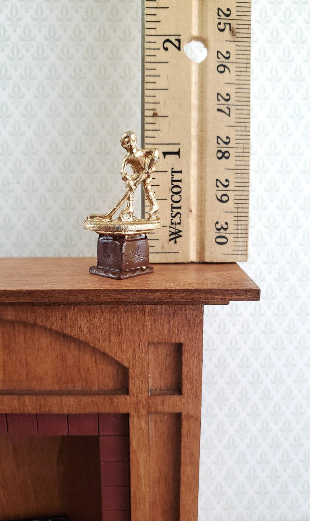 Dollhouse Miniature Ice Hockey Trophy Statue Gold 1:12 Scale Painted Metal - Miniature Crush