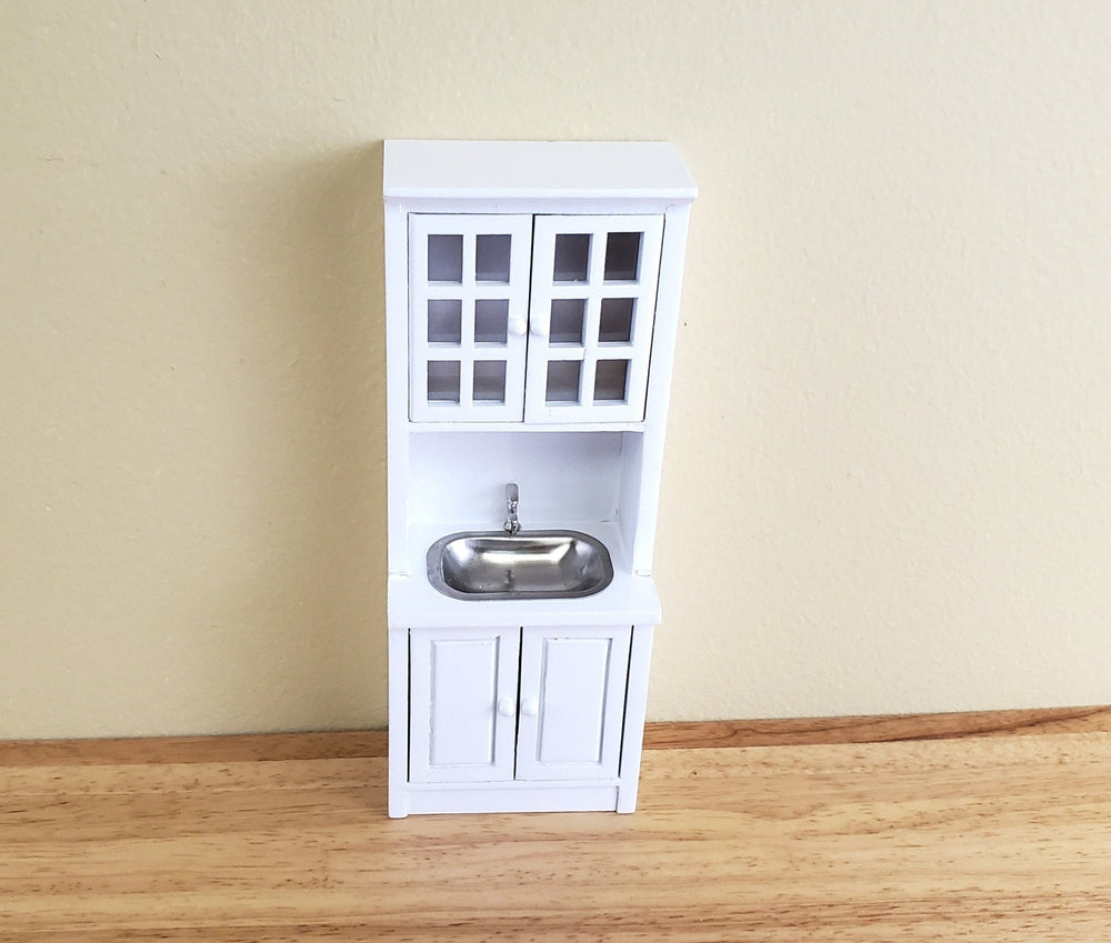 Dollhouse Miniature Kitchen Cabinet Tall with Sink 1:12 Scale Furniture White Finish - Miniature Crush