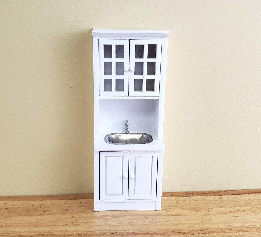 Dollhouse Miniature Kitchen Cabinet Tall with Sink 1:12 Scale Furniture White Finish - Miniature Crush
