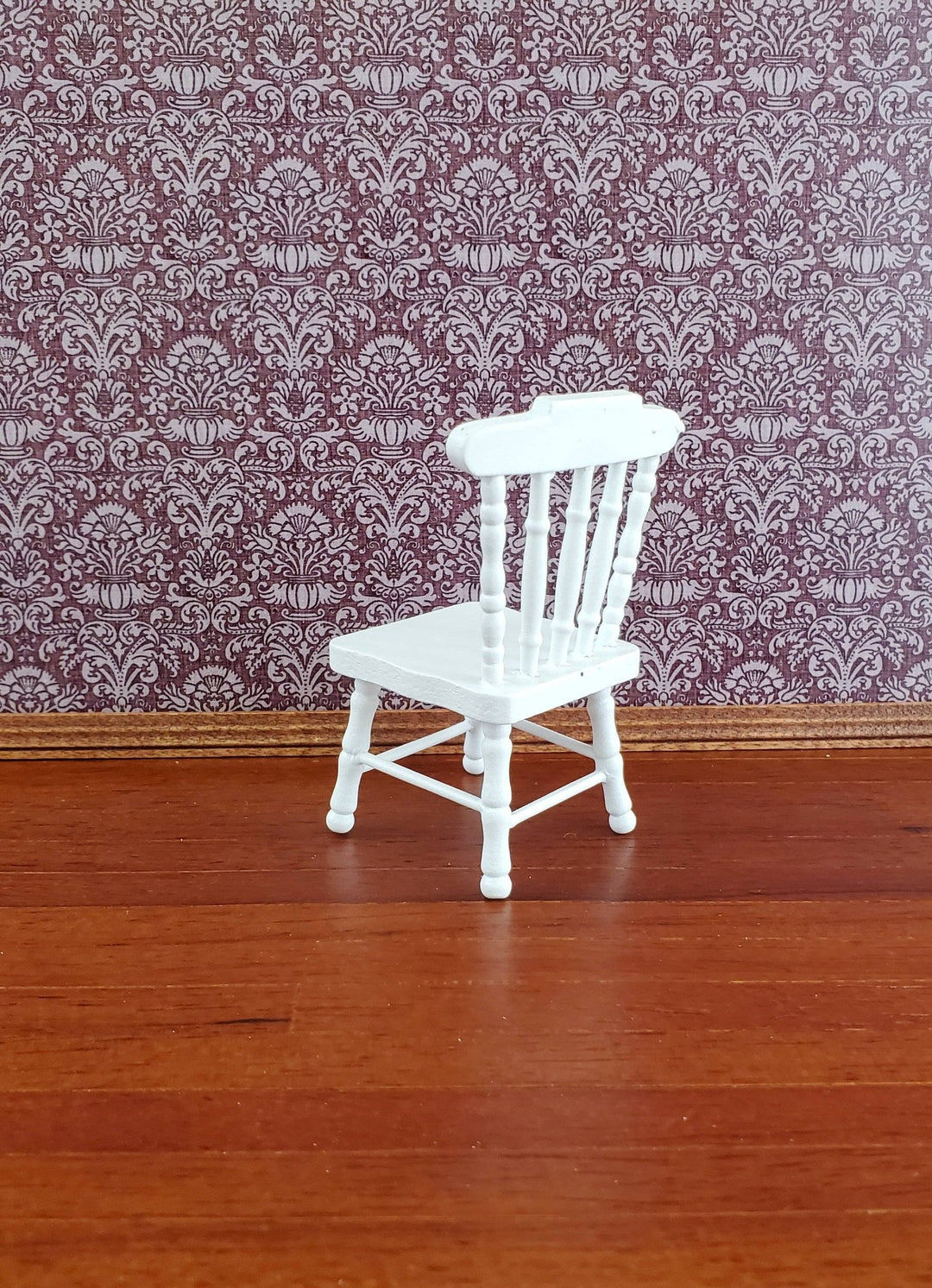 Dollhouse Miniature Kitchen Chair Spindle Back White Finish Wood 1:12 Scale Furniture - Miniature Crush