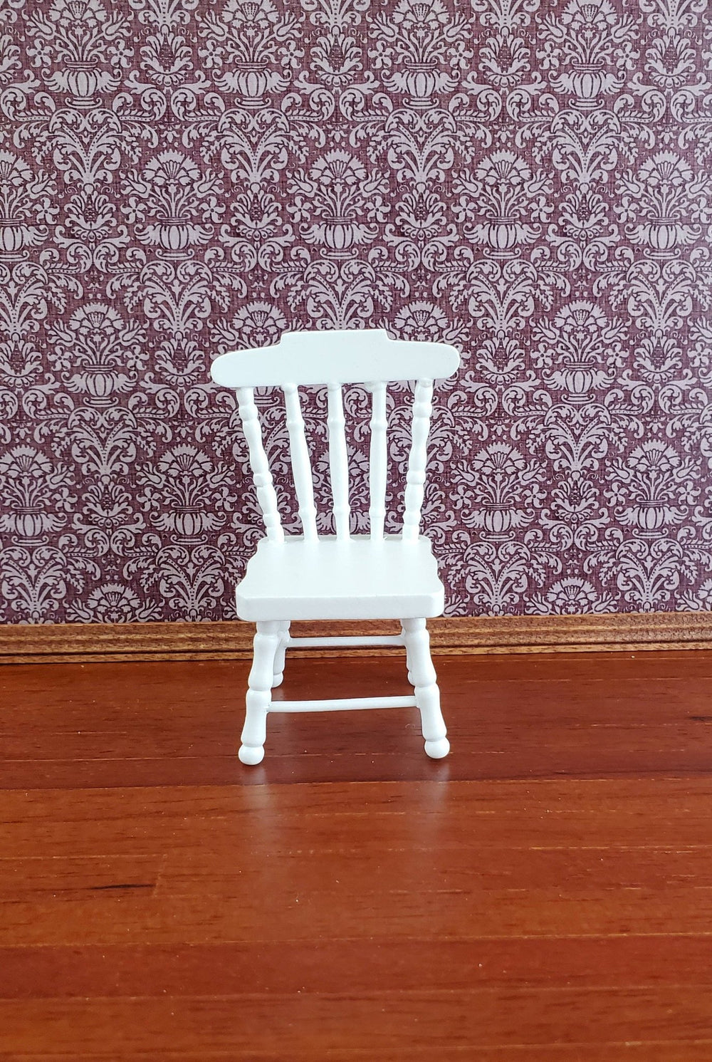 Dollhouse Miniature Kitchen Chair Spindle Back White Finish Wood 1:12 Scale Furniture - Miniature Crush