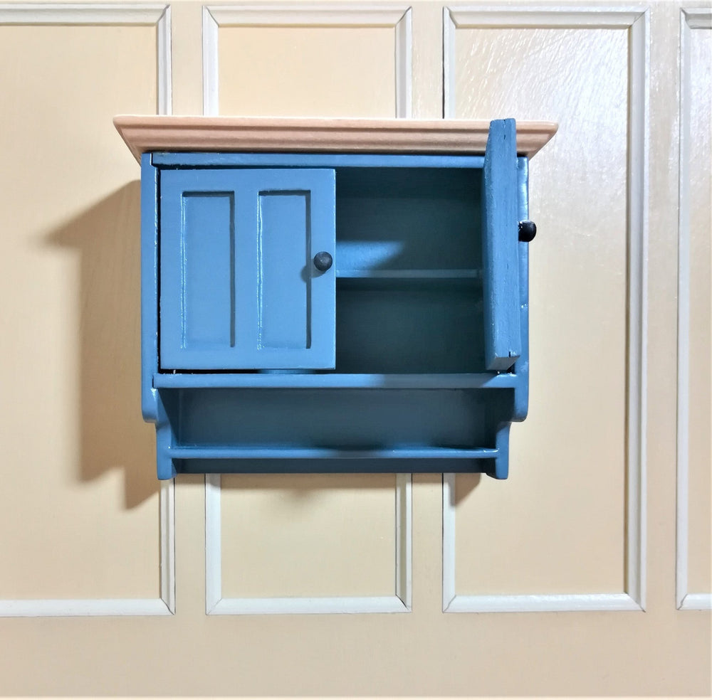 Dollhouse Miniature Kitchen Cupboard Hanging with Doors and Shelf 1:12 Scale Blue - Miniature Crush