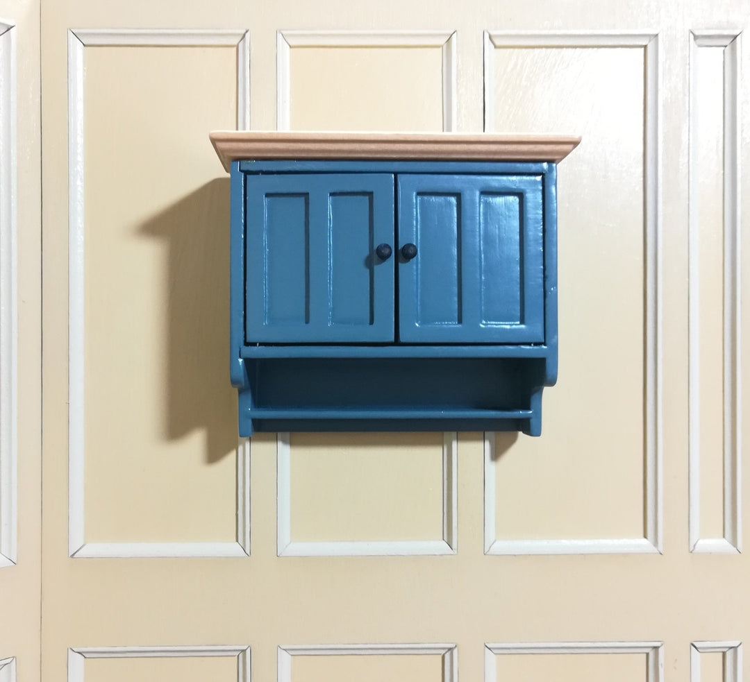 Dollhouse Miniature Kitchen Cupboard Hanging with Doors and Shelf 1:12 Scale Blue - Miniature Crush