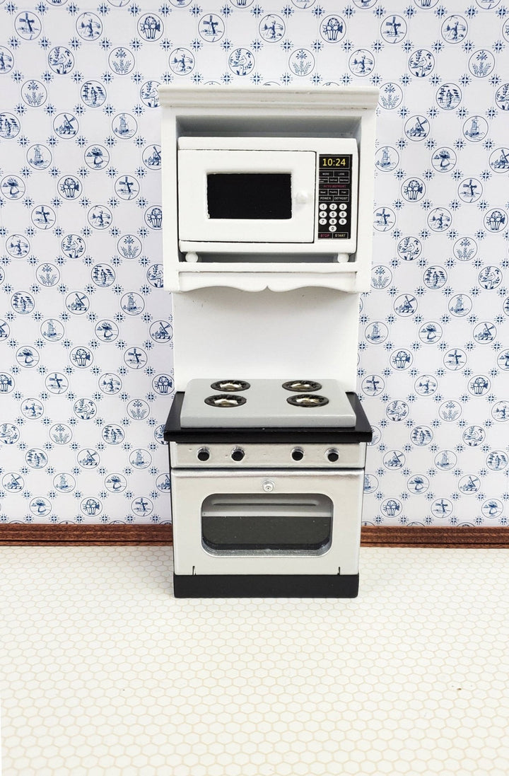 Dollhouse Miniature Kitchen Oven & Microwave Cabinet Modern 1:12 Scale White Black - Miniature Crush