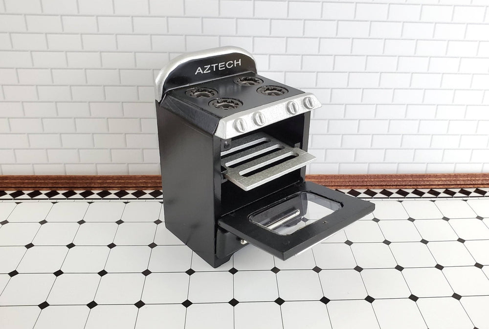 Dollhouse Miniature Kitchen Oven Stove 1950s Style AZTEC 1:12 Scale Black - Miniature Crush