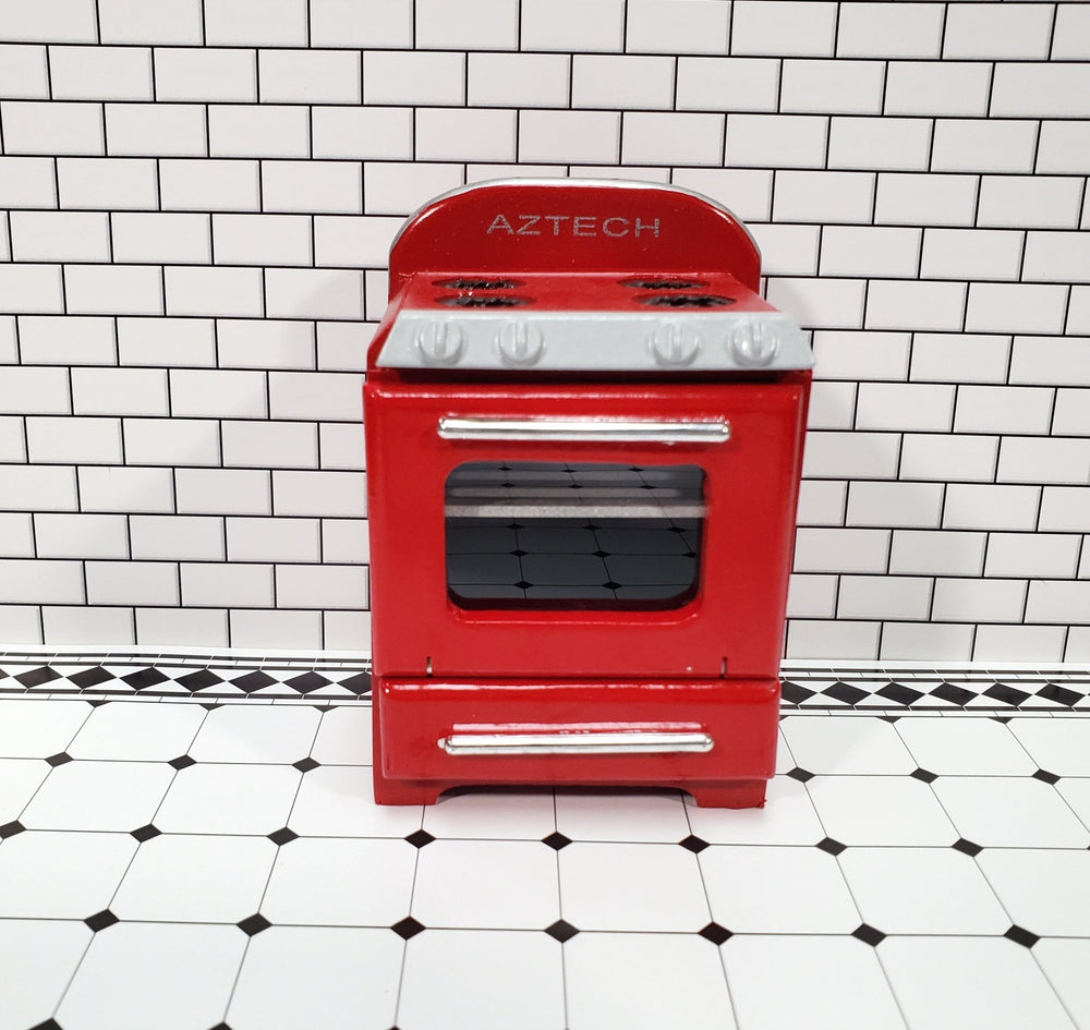 Dollhouse Miniature Kitchen Oven Stove 1950s Style AZTEC 1:12 Scale Red - Miniature Crush