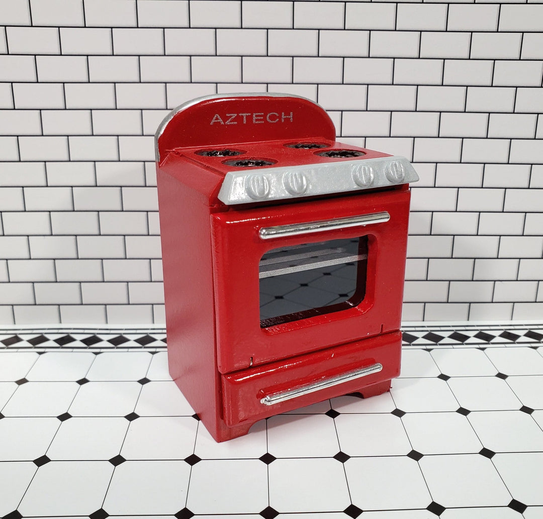 Dollhouse Miniature Kitchen Oven Stove 1950s Style AZTEC 1:12 Scale Red - Miniature Crush