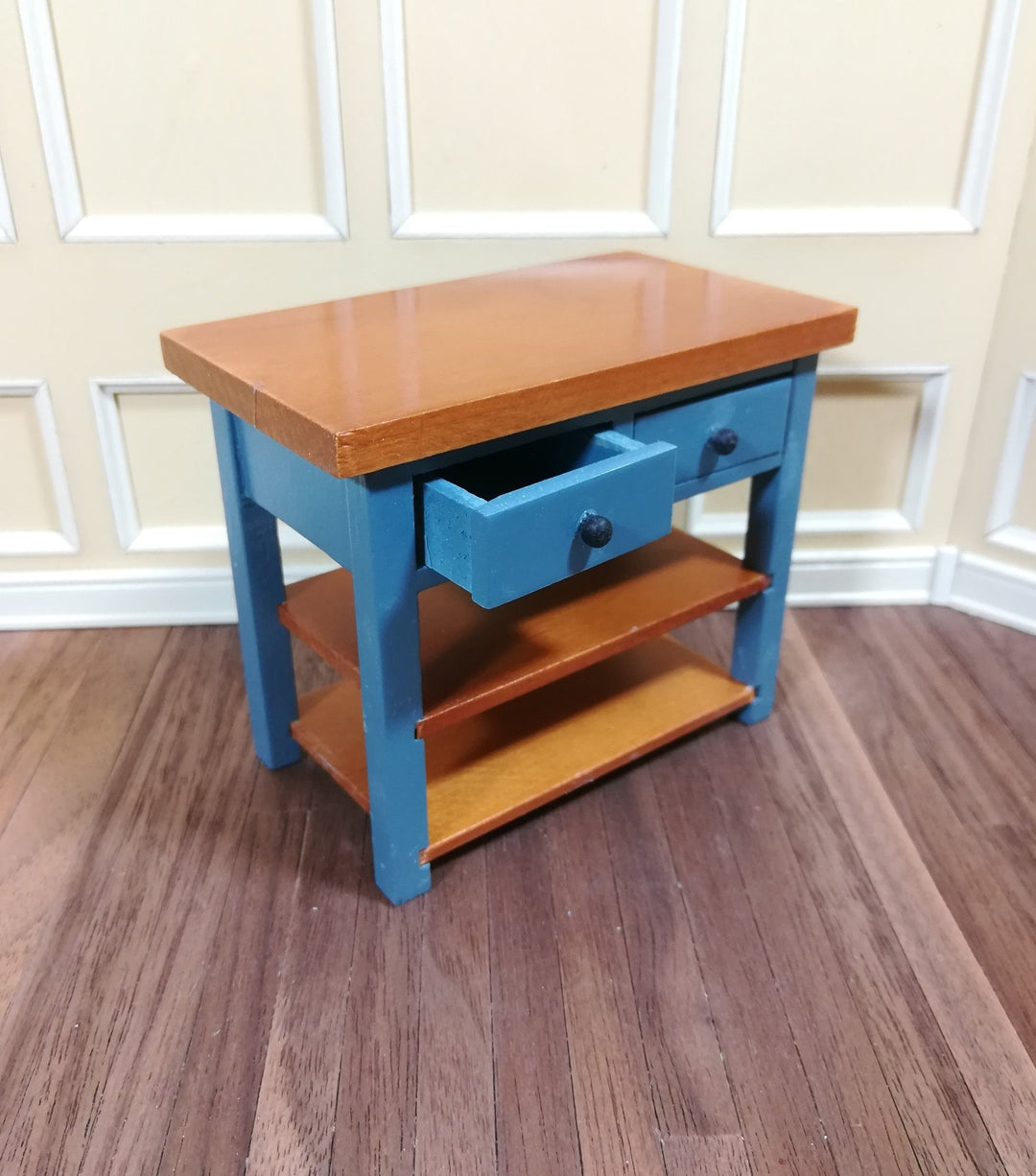 Dollhouse Miniature Kitchen Prep Table Island with Shelves 1:12 Scale Blue - Miniature Crush