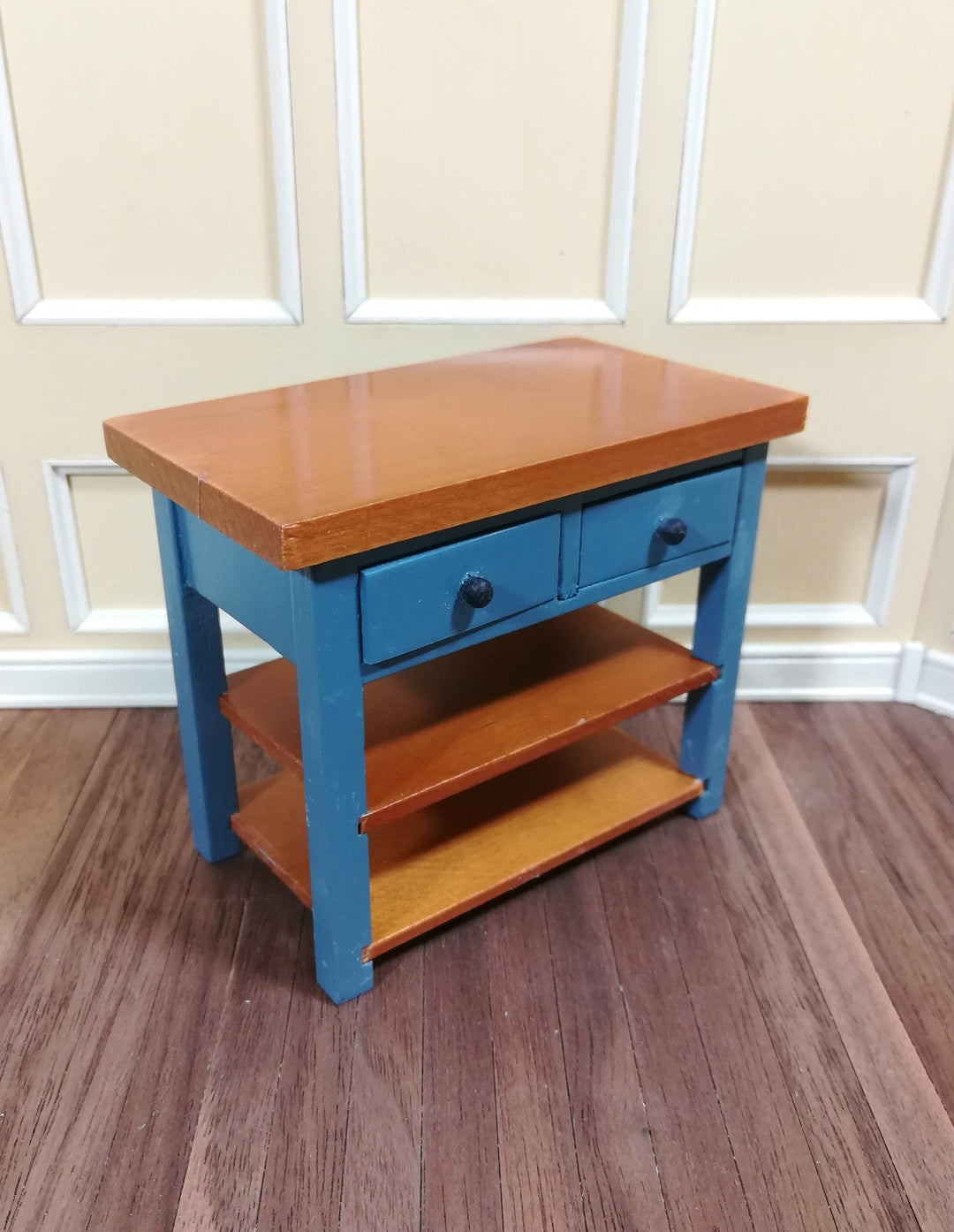 Dollhouse Miniature Kitchen Prep Table Island with Shelves 1:12 Scale Blue - Miniature Crush