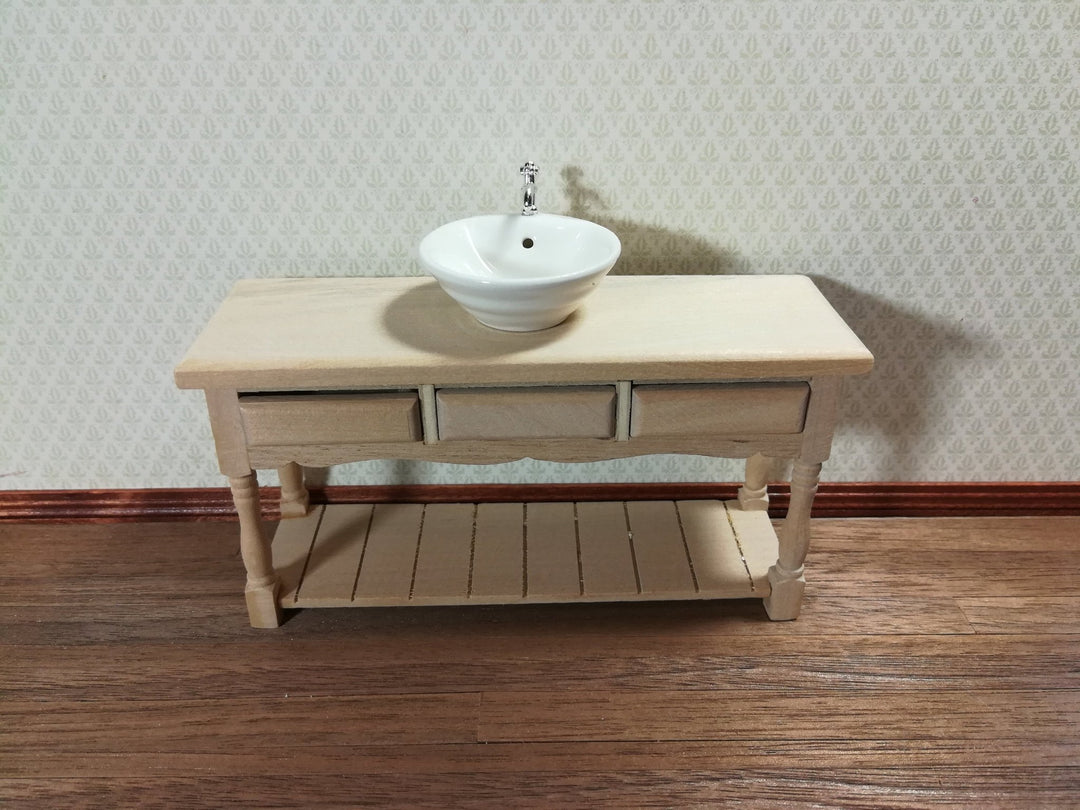 Dollhouse Miniature Kitchen Side Board Buffet with Pot Shelf Unfinished 1:12 Scale - Miniature Crush