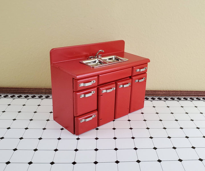 Dollhouse Miniature Kitchen Sink with Cabinet 1950s Retro Style RED 1:12 Scale - Miniature Crush