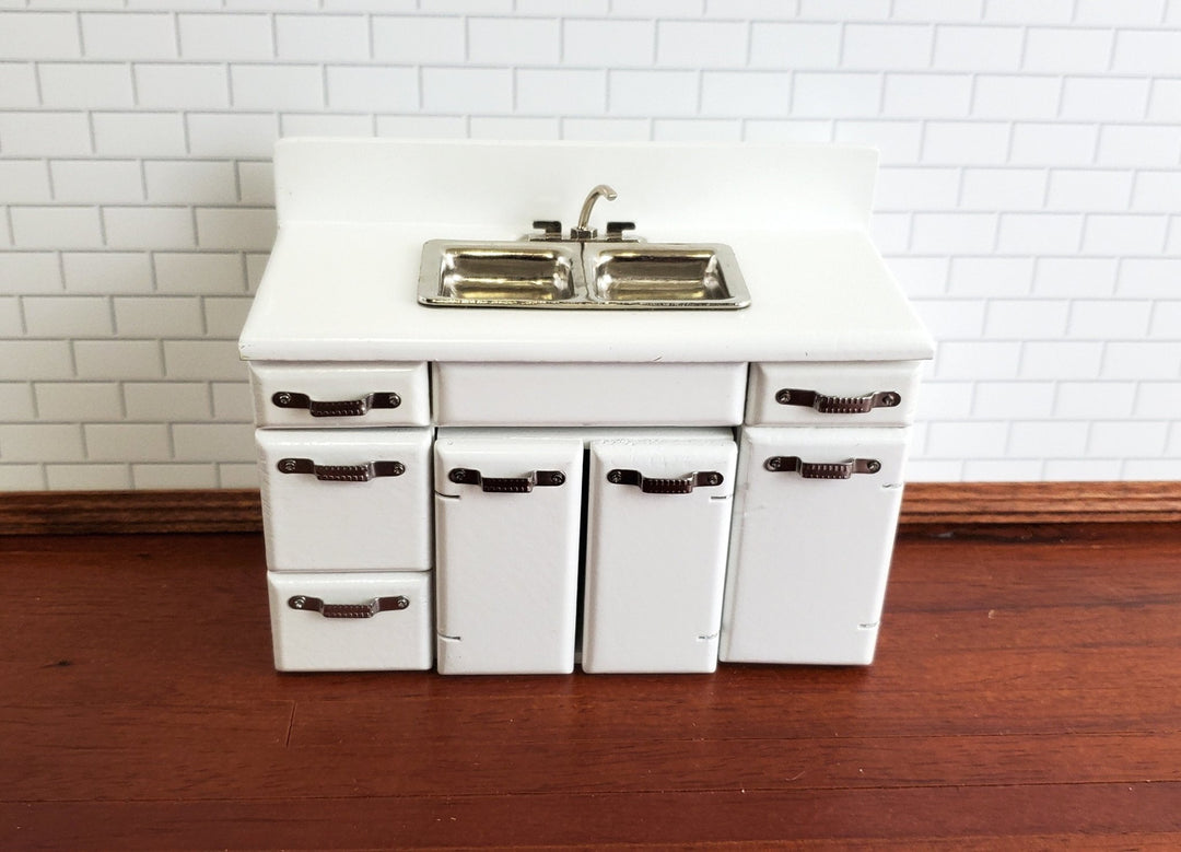 Dollhouse Miniature Kitchen Sink with Cabinet 1950s Retro Style WHITE 1:12 Scale - Miniature Crush