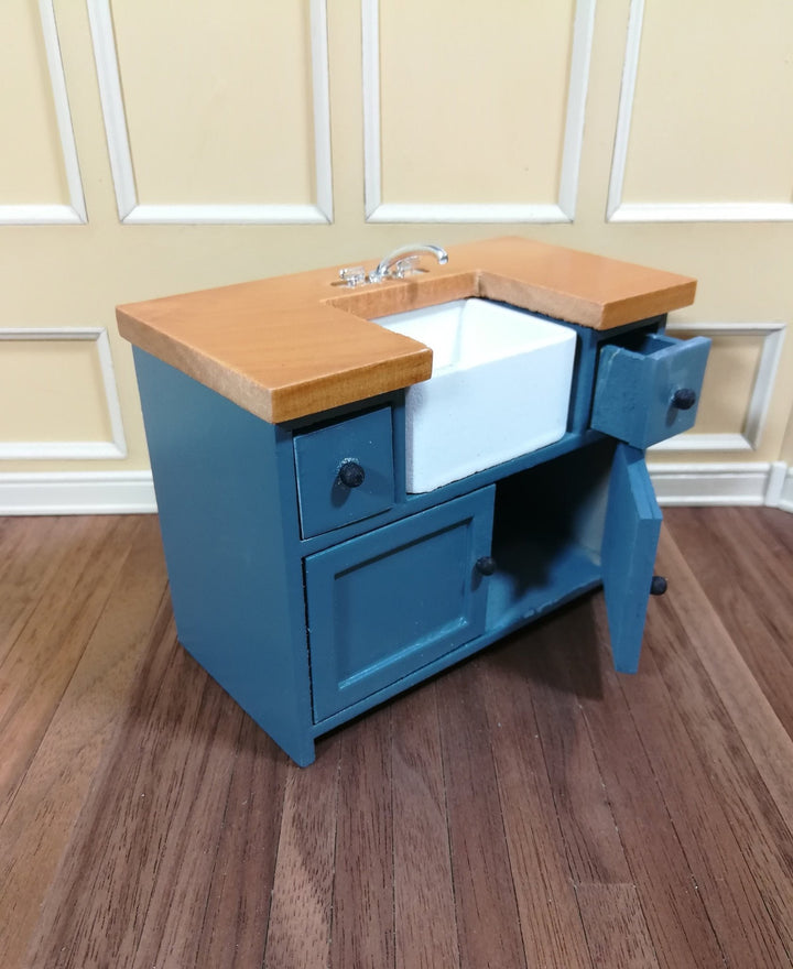 Dollhouse Miniature Kitchen Sink with Counter Top & Cabinet 1:12 Scale Blue - Miniature Crush