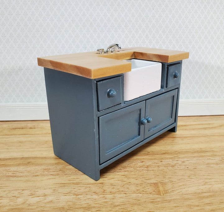 Dollhouse Miniature Kitchen Sink with Counter Top & Cabinet 1:12 Scale Blue/Gray - Miniature Crush