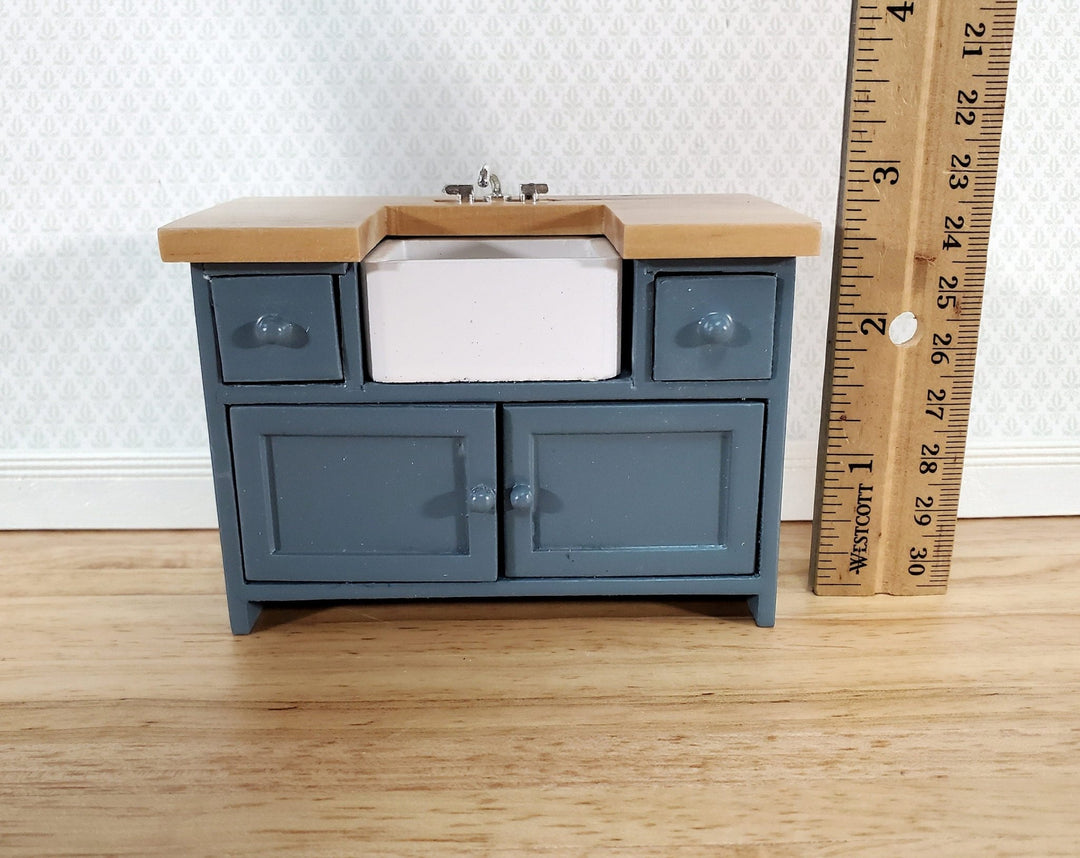 Dollhouse Miniature Kitchen Sink with Counter Top & Cabinet 1:12 Scale Blue/Gray - Miniature Crush