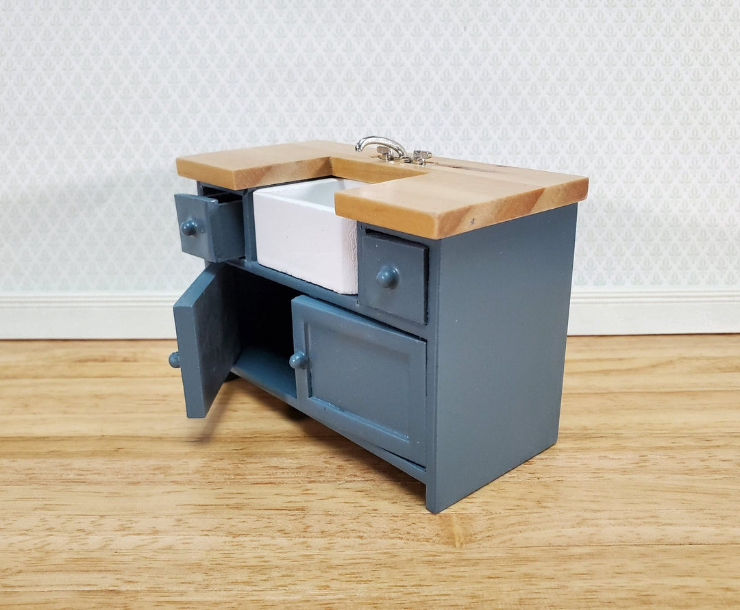 Dollhouse Miniature Kitchen Sink with Counter Top & Cabinet 1:12 Scale Blue/Gray - Miniature Crush