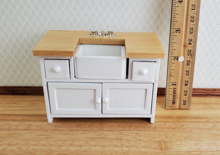 Dollhouse Miniature Kitchen Sink with Counter Top & Cabinet 1:12 Scale White - Miniature Crush