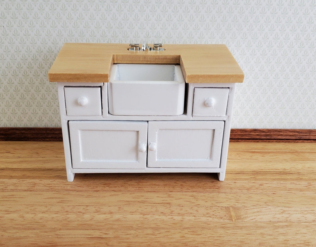Dollhouse Miniature Kitchen Sink with Counter Top & Cabinet 1:12 Scale White - Miniature Crush