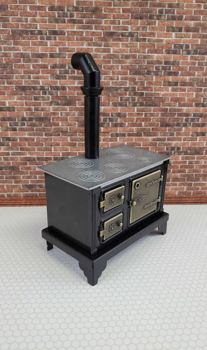Dollhouse Miniature Kitchen Stove Oven Black Metal 1:12 Scale Vintage Style - Miniature Crush