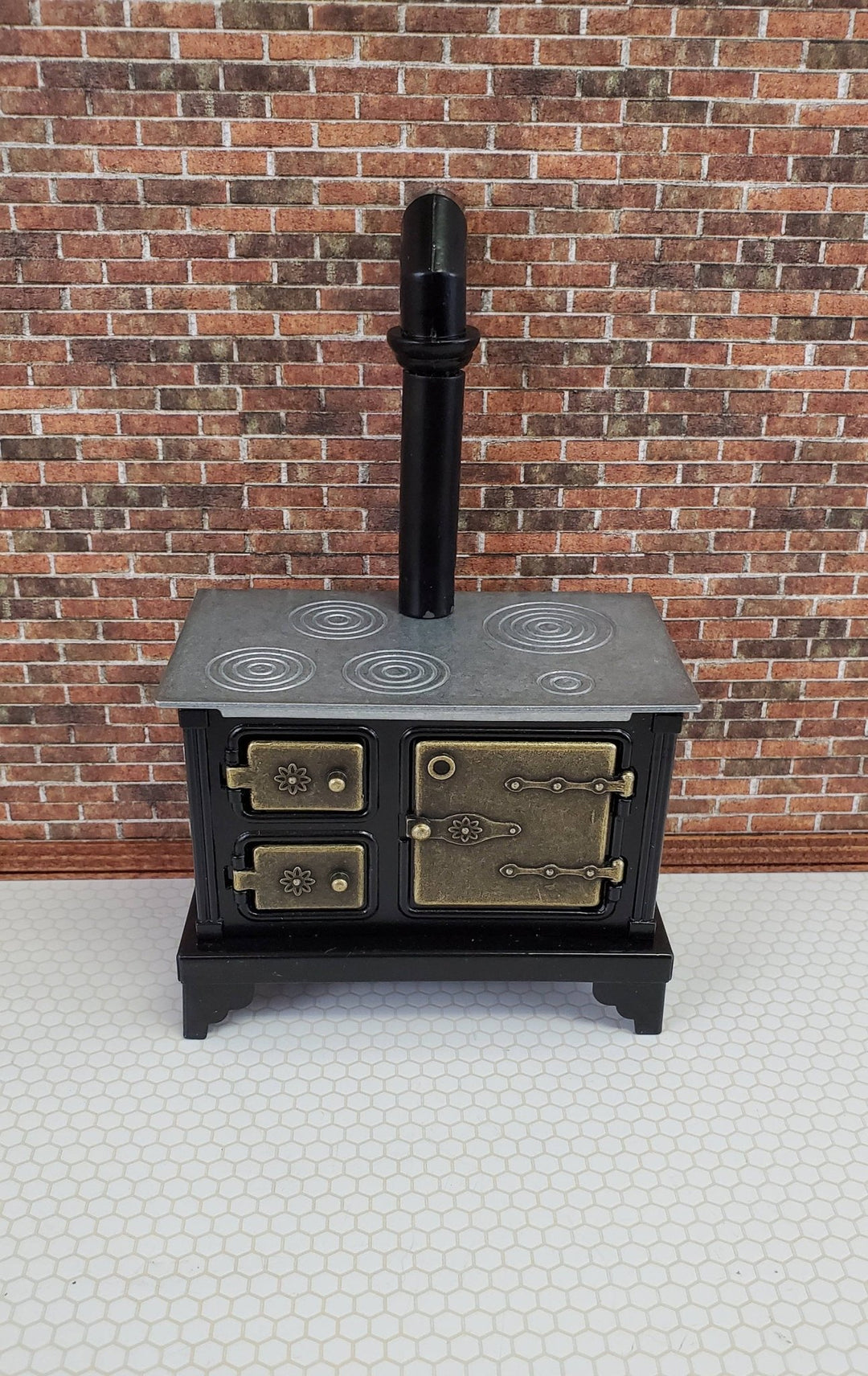 Dollhouse Miniature Kitchen Stove Oven Black Metal 1:12 Scale Vintage Style - Miniature Crush