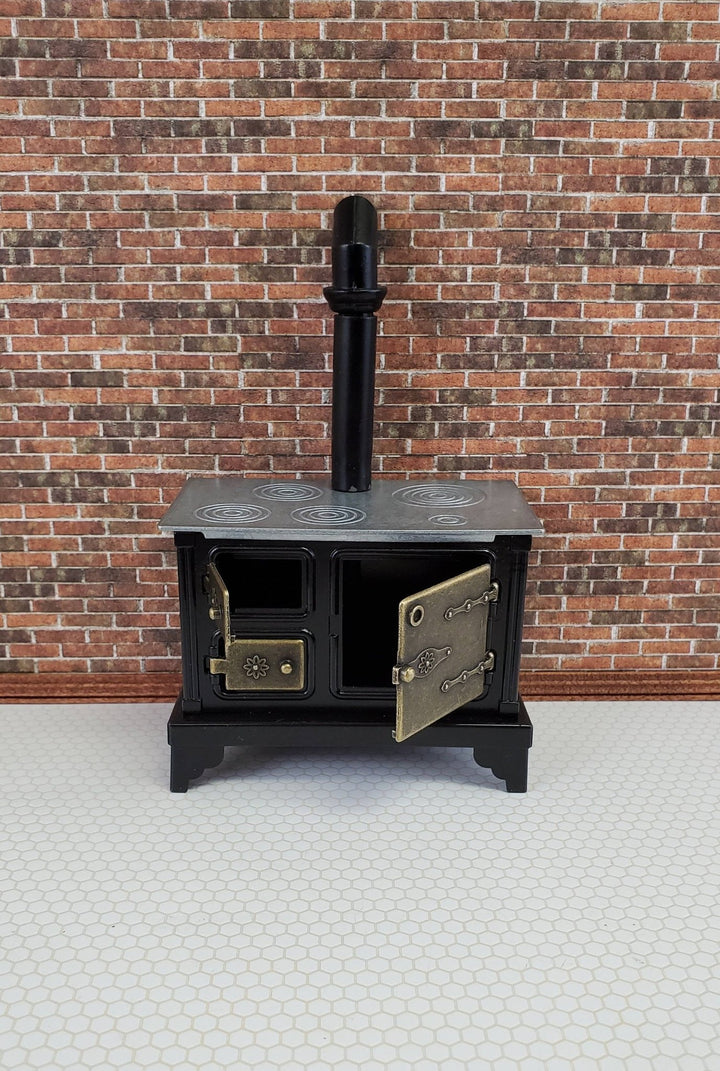 Dollhouse Miniature Kitchen Stove Oven Black Metal 1:12 Scale Vintage Style - Miniature Crush