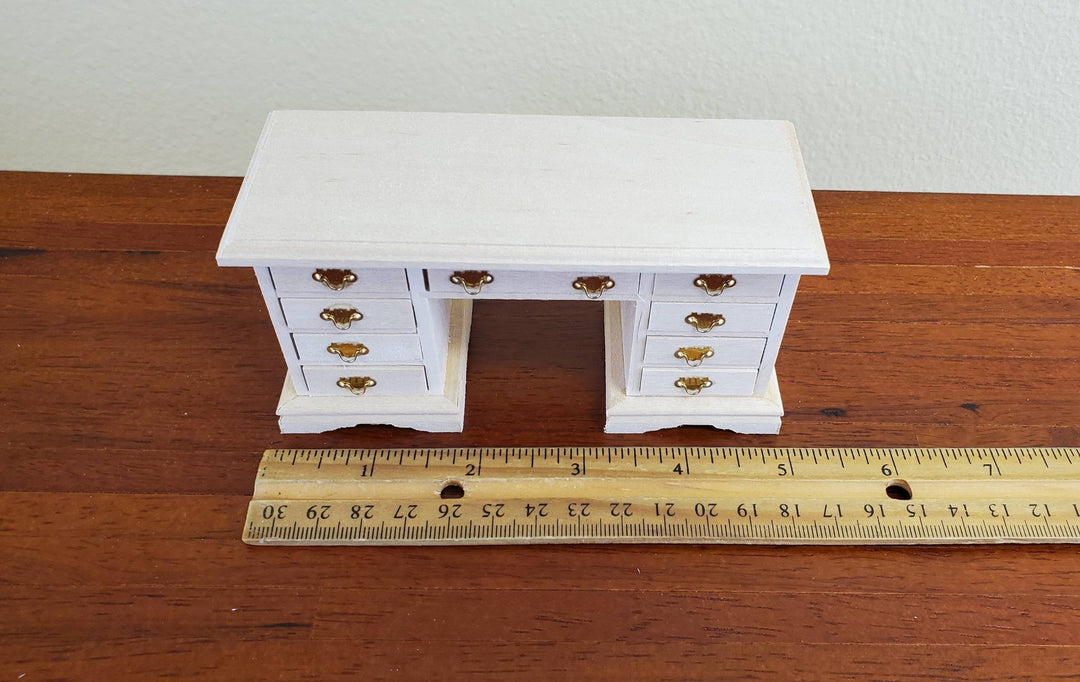 Dollhouse Miniature Kneehole Writing Desk with Drawers 1:12 Scale Furniture Barewood - Miniature Crush