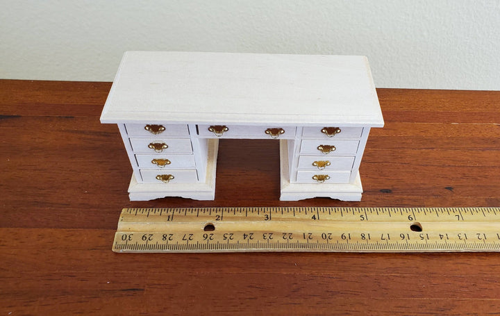 Dollhouse Miniature Kneehole Writing Desk with Drawers 1:12 Scale Furniture Barewood - Miniature Crush
