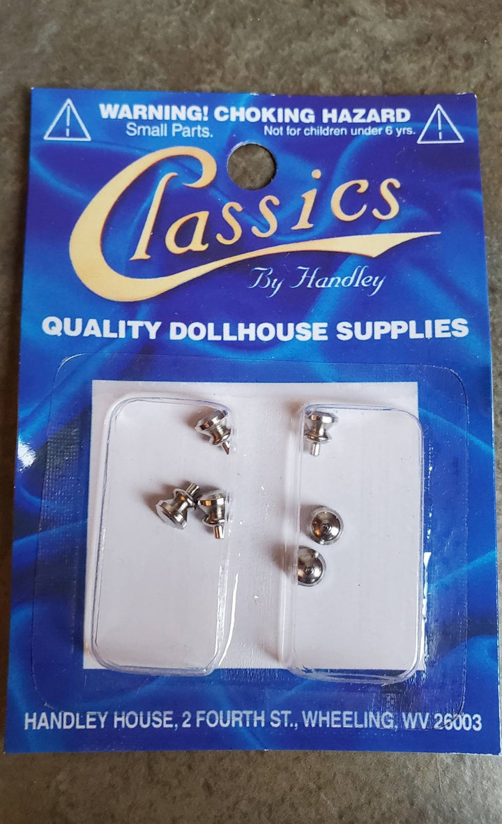 Dollhouse Miniature Knobs Silver Nickel for Door or Drawer Pulls x6 1:12 Scale Modern - Miniature Crush