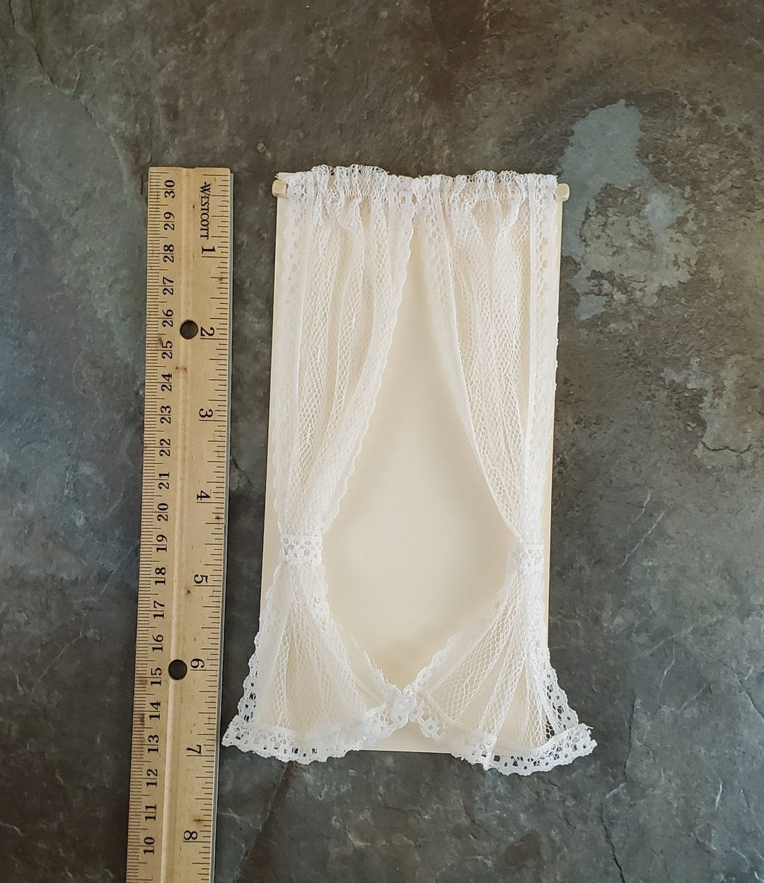 Dollhouse Miniature Lace Curtains Cream with Curtain Rod 1:12 Scale - Miniature Crush
