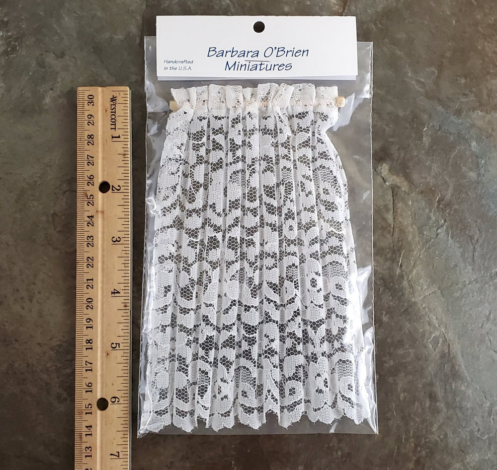 Dollhouse Miniature Lace Curtains White with Curtain Rod 1:12 Scale 6 1/2" Long - Miniature Crush
