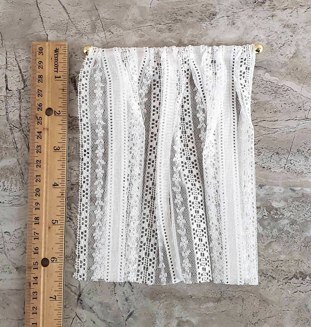 Dollhouse Miniature Lace Curtains White with Gold Curtain Rod 1:12 Scale 6 1/2" Long - Miniature Crush