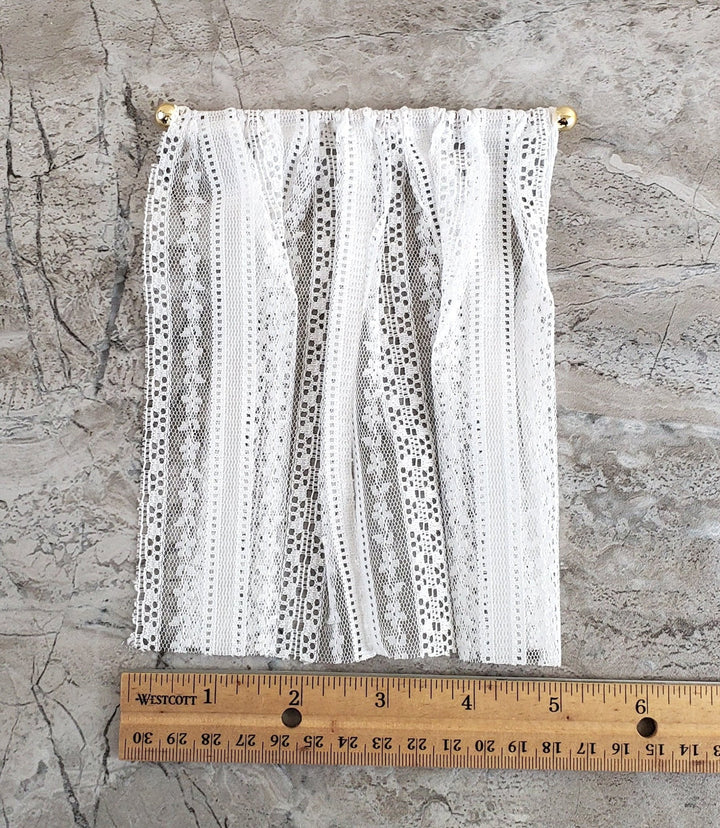 Dollhouse Miniature Lace Curtains White with Gold Curtain Rod 1:12 Scale 6 1/2" Long - Miniature Crush