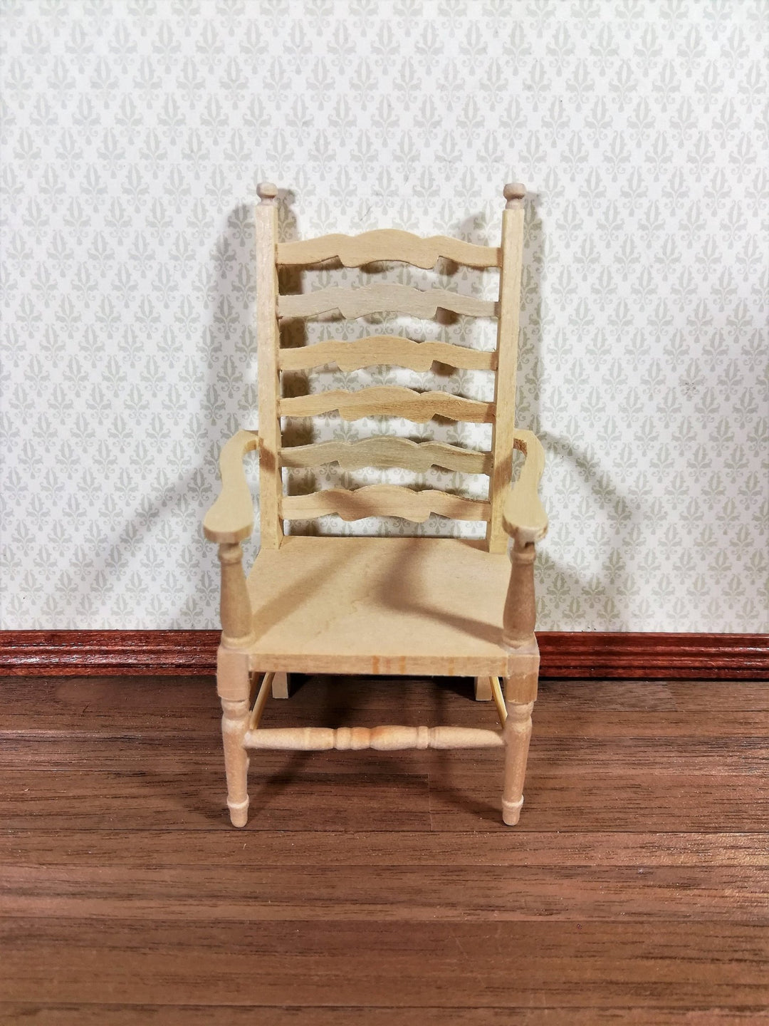 Dollhouse Miniature Ladderback Arm Chair for Kitchen or Dining Room 1:12 Scale Furniture Unfinished - Miniature Crush