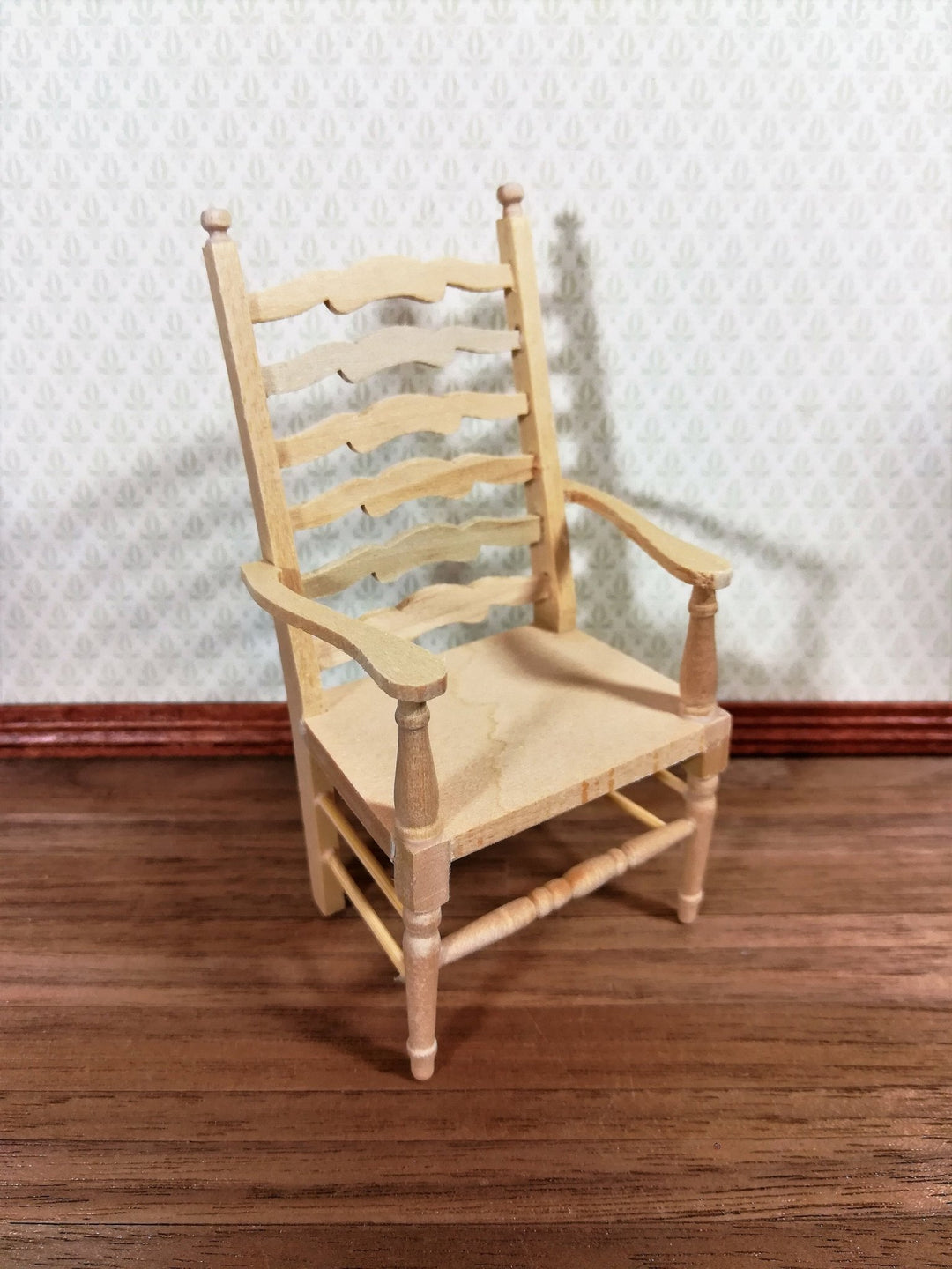 Dollhouse Miniature Ladderback Arm Chair for Kitchen or Dining Room 1:12 Scale Furniture Unfinished - Miniature Crush
