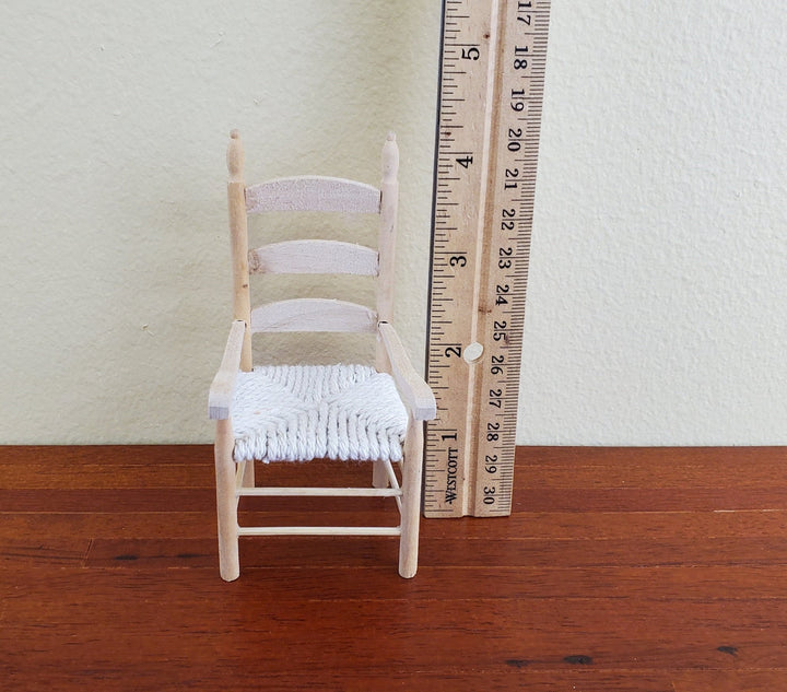 Dollhouse Miniature Ladderback Arm Chair with Rush Seat for Kitchen or Dining Room 1:12 Scale Barewood - Miniature Crush