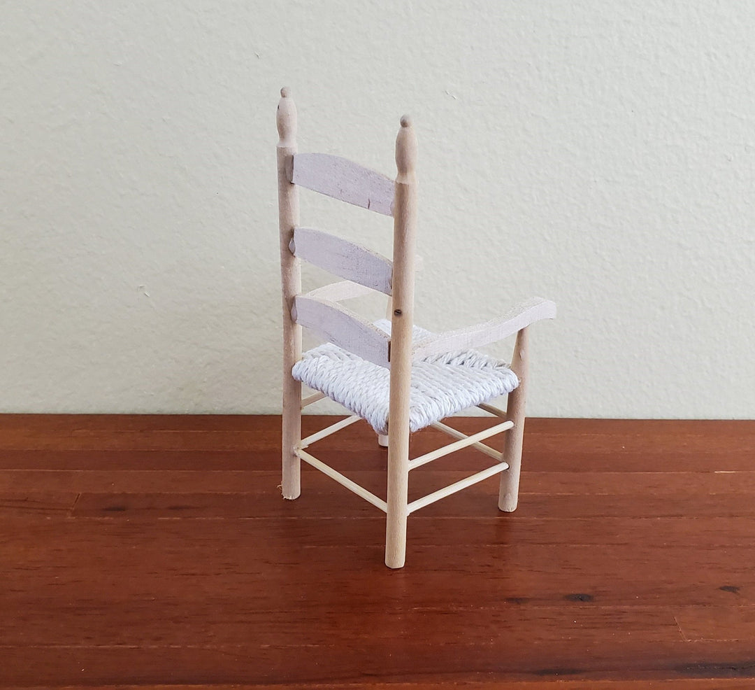 Dollhouse Miniature Ladderback Arm Chair with Rush Seat for Kitchen or Dining Room 1:12 Scale Barewood - Miniature Crush