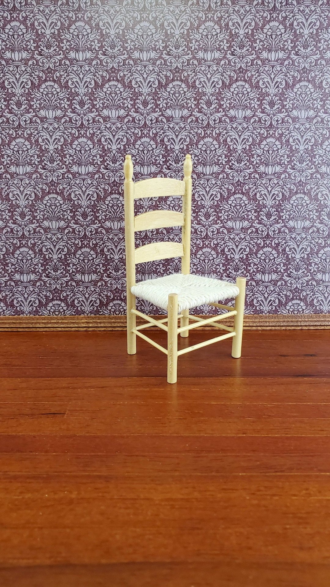 Dollhouse Miniature Ladderback Chair Rush Seat 1:12 Scale Light Oak Finish - Miniature Crush