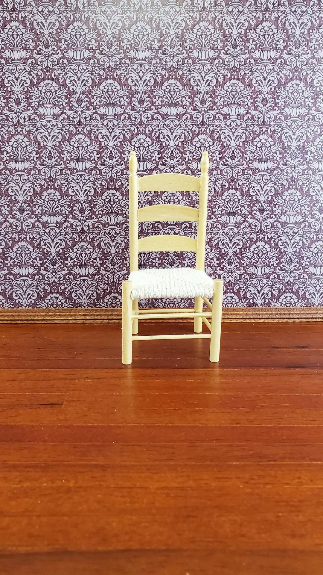 Dollhouse Miniature Ladderback Chair Rush Seat 1:12 Scale Light Oak Finish - Miniature Crush