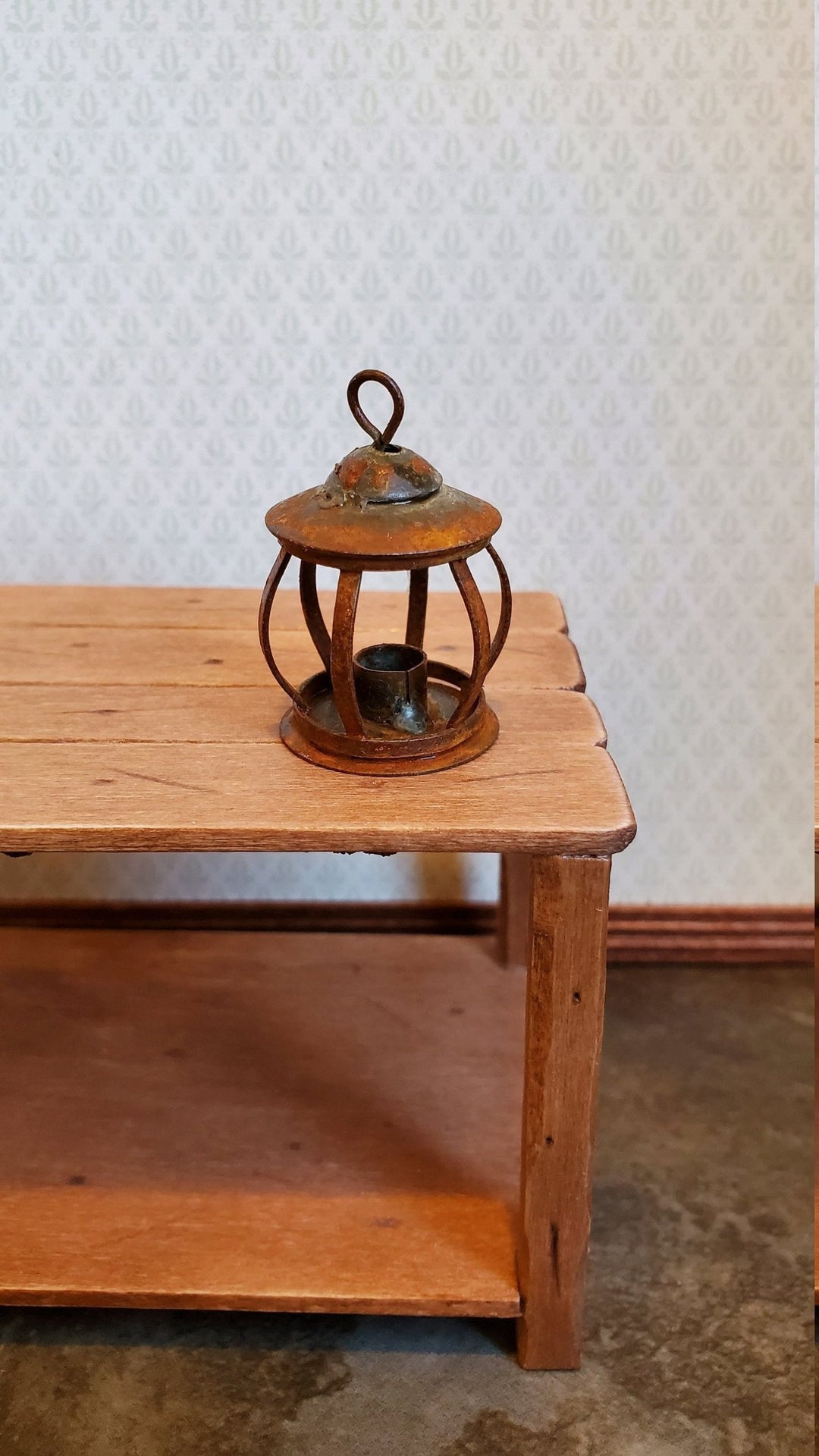 Dollhouse Miniature Lantern Vintage Style Rusted Aged Metal 1:12 Scale Fairy Garden - Miniature Crush