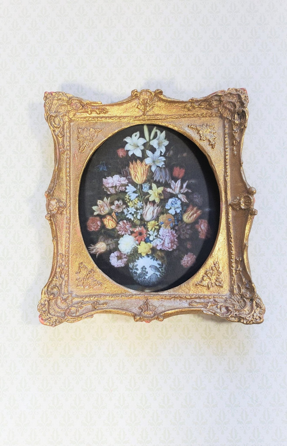 Dollhouse Miniature Large Picture Frame Fancy Gold Oval Opening 1:12 Scale - Miniature Crush